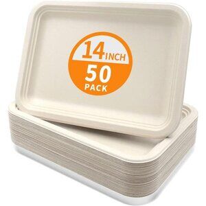 50 Pack 14 Inch Disposable Food Trays for Party, Large Paper Plates 14 inch